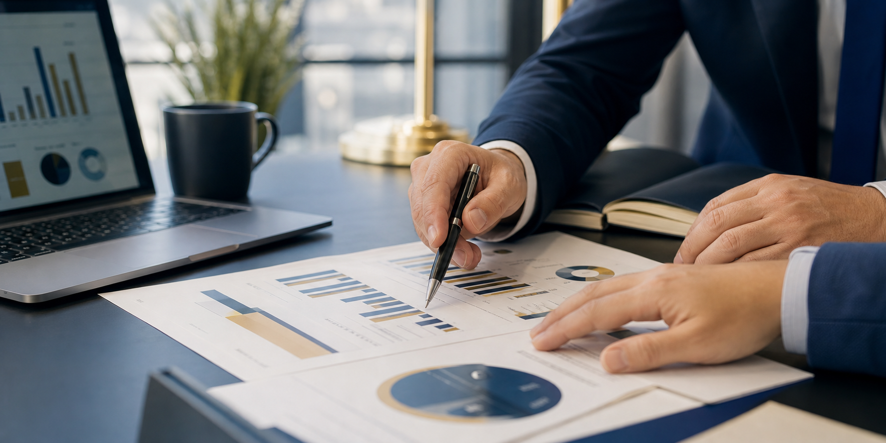 Accountant reviewing documents and calculator